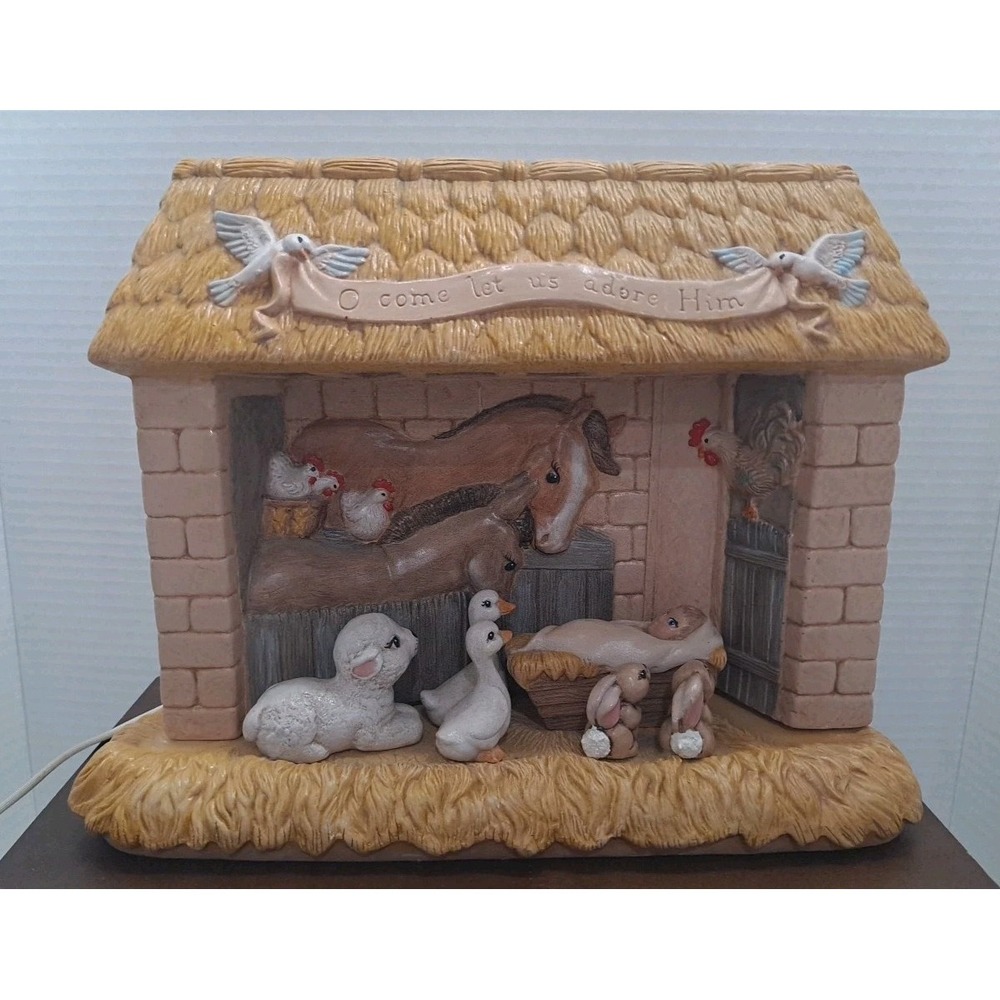 Vintage Ceramic Nativity Stable‎ Baby Jesus Animals Christmas Hand Painted 1988